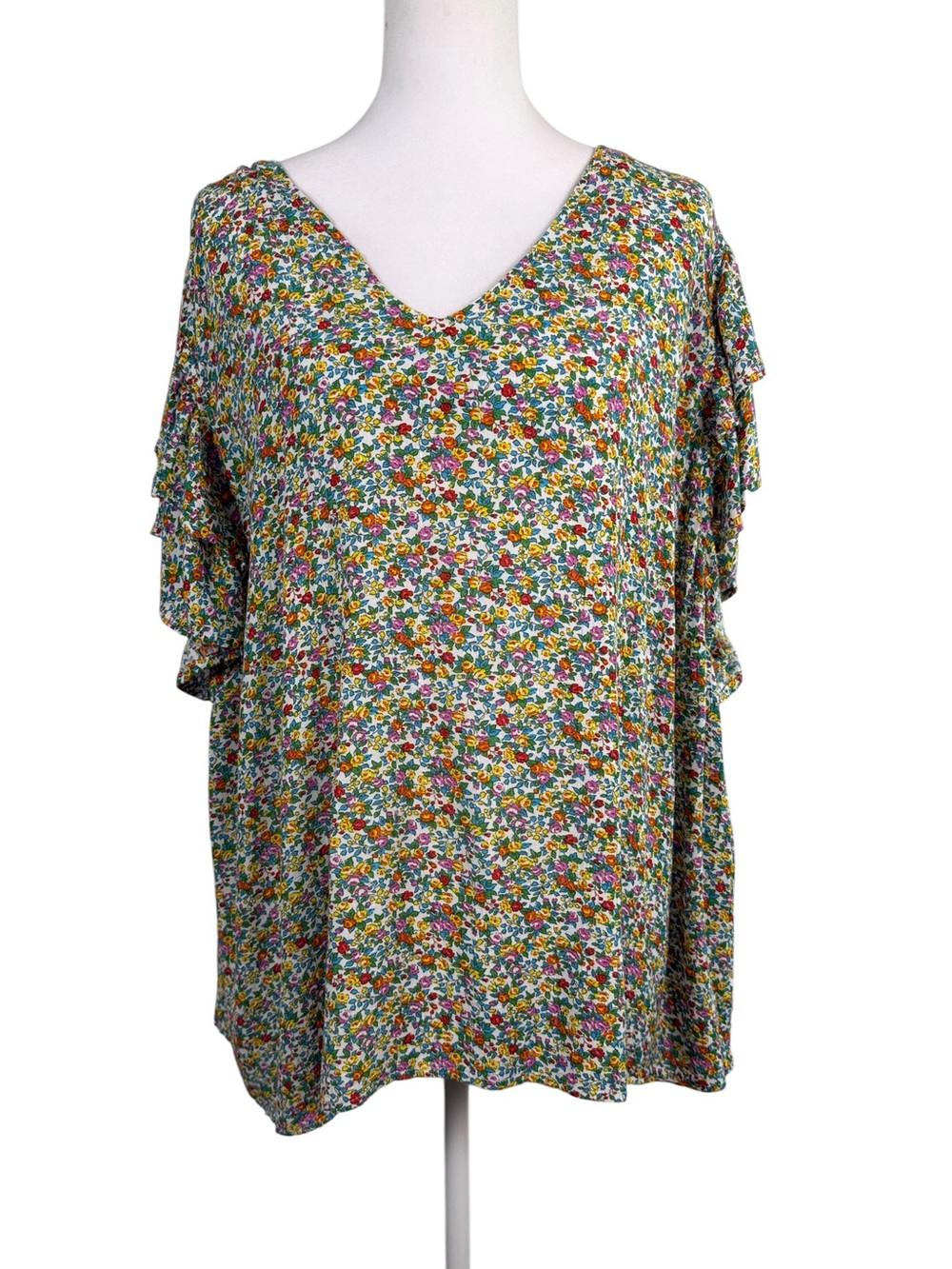 Cynthia Rowley Floral Boho Tunic Top Plus Size 2X Cottagecore Rayon Blouse